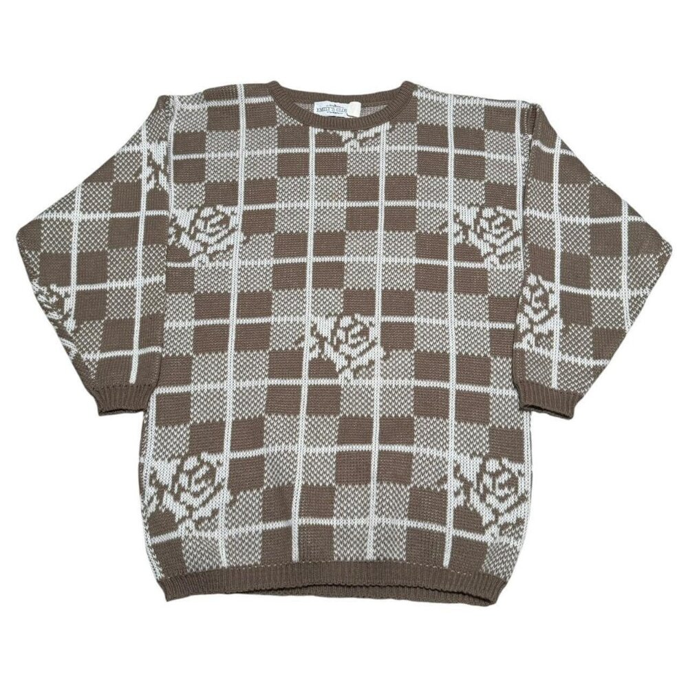 Vintage 90s Emily's‎ Closet Rose Checkered Sweater Women's Large